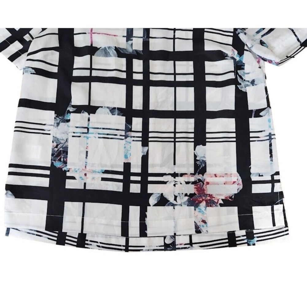 Daniel Rainn Black White Floral Graphic Print Short Sleeve Zipper Top M A44 - Picture 4 of 5